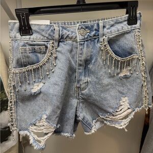 Rue21 Blue Distressed Jean Shorts with jewel Trim